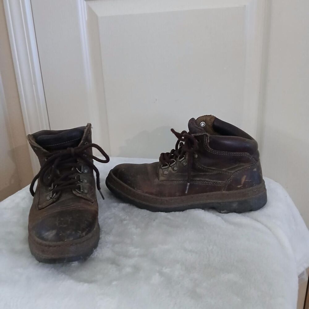 Y2K Vintage Timberland Waterproof Brown Leather Roll-Top Ankle Boots 7.5 Utility